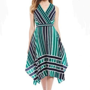 Elegant Striped Green and Blue Dress